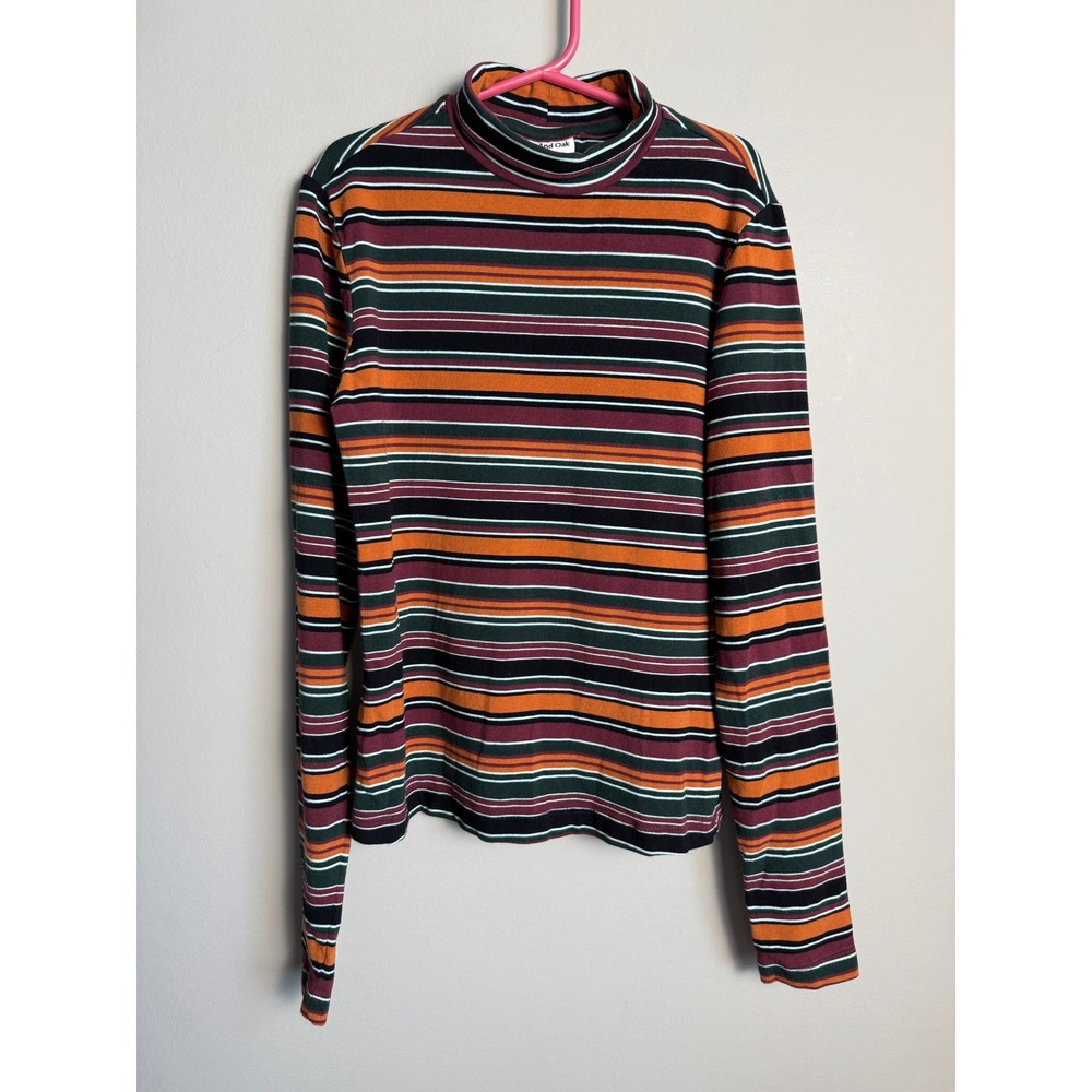 Frank And Oak Striped Mock‎ Neck Long Sleeve Top Size XS Retro Boho Indie Twee